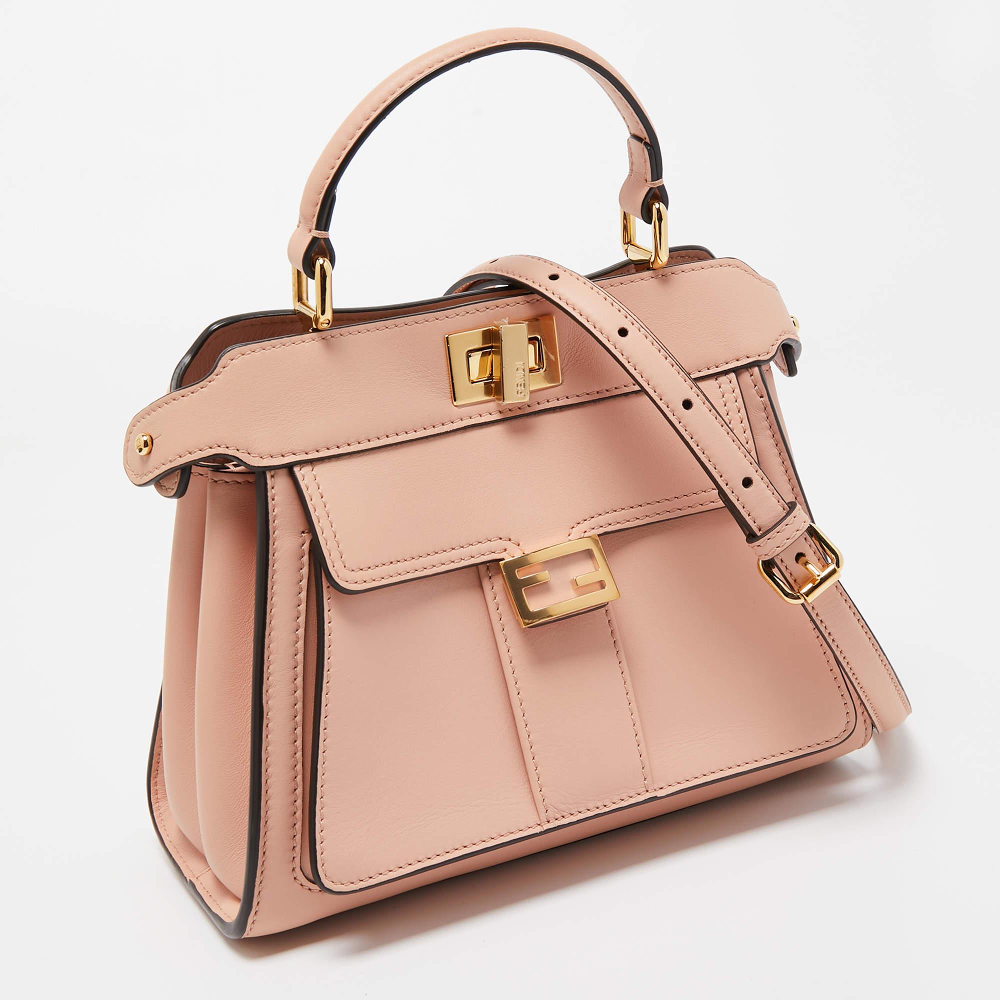 Fendi Light Pink Leather Mini Front Pocket Peekaboo Top Handle Bag For Sale 4