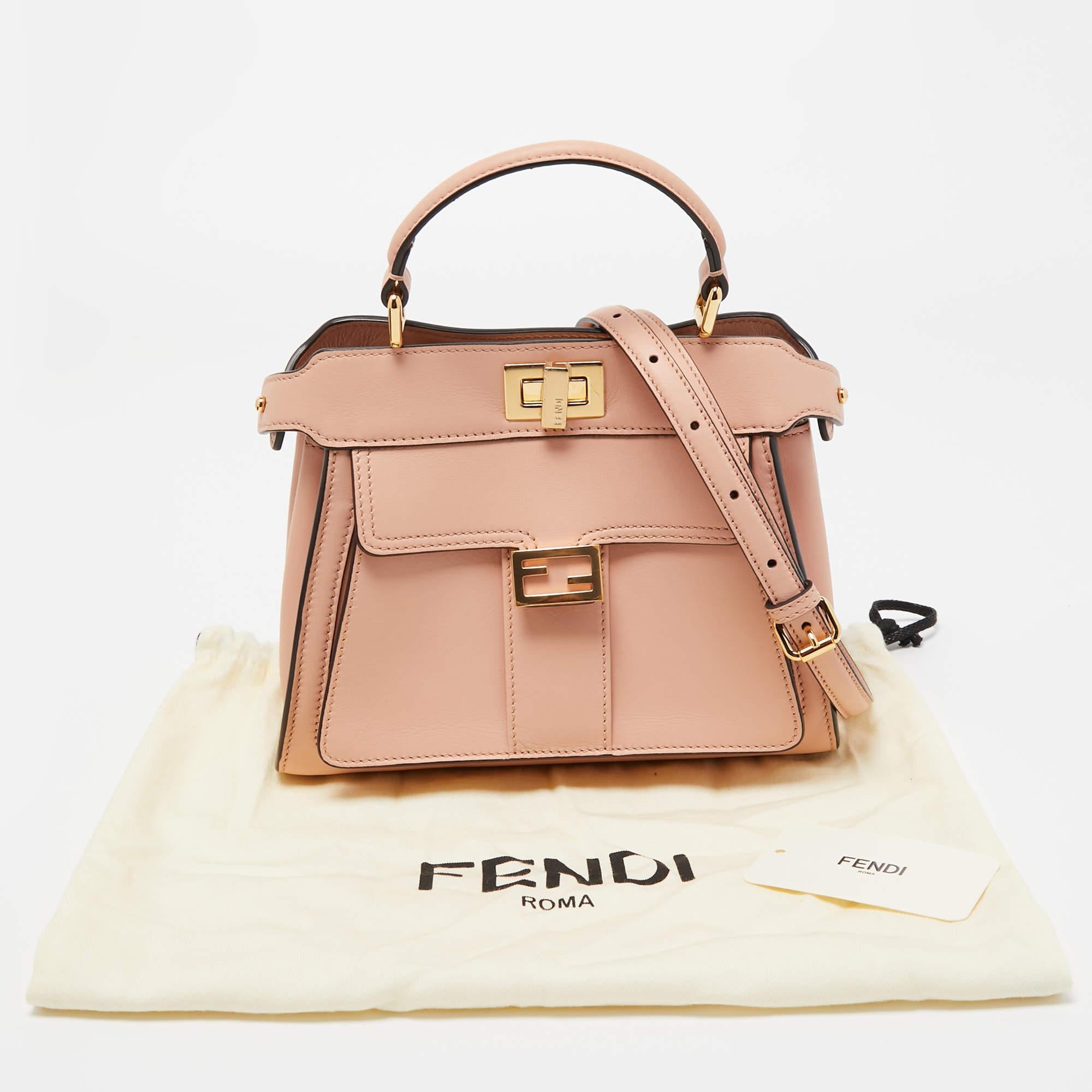Fendi Light Pink Leather Mini Front Pocket Peekaboo Top Handle Bag For Sale 5