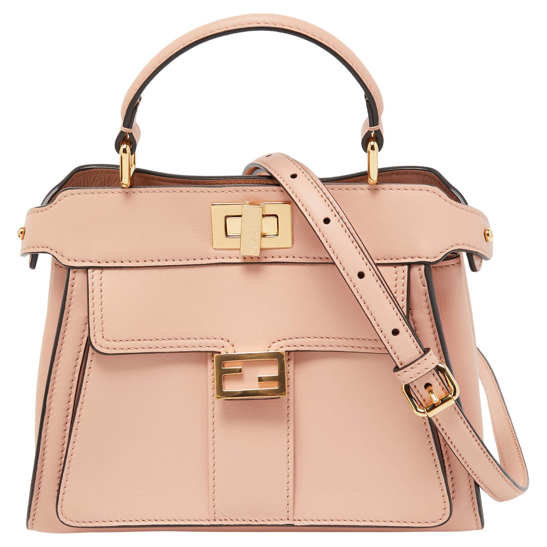 Fendi Light Pink Leather Mini Front Pocket Peekaboo Top Handle Bag For Sale