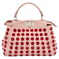 Fendi Light Pink Leather Mini Peekaboo Studded Top Handle Bag