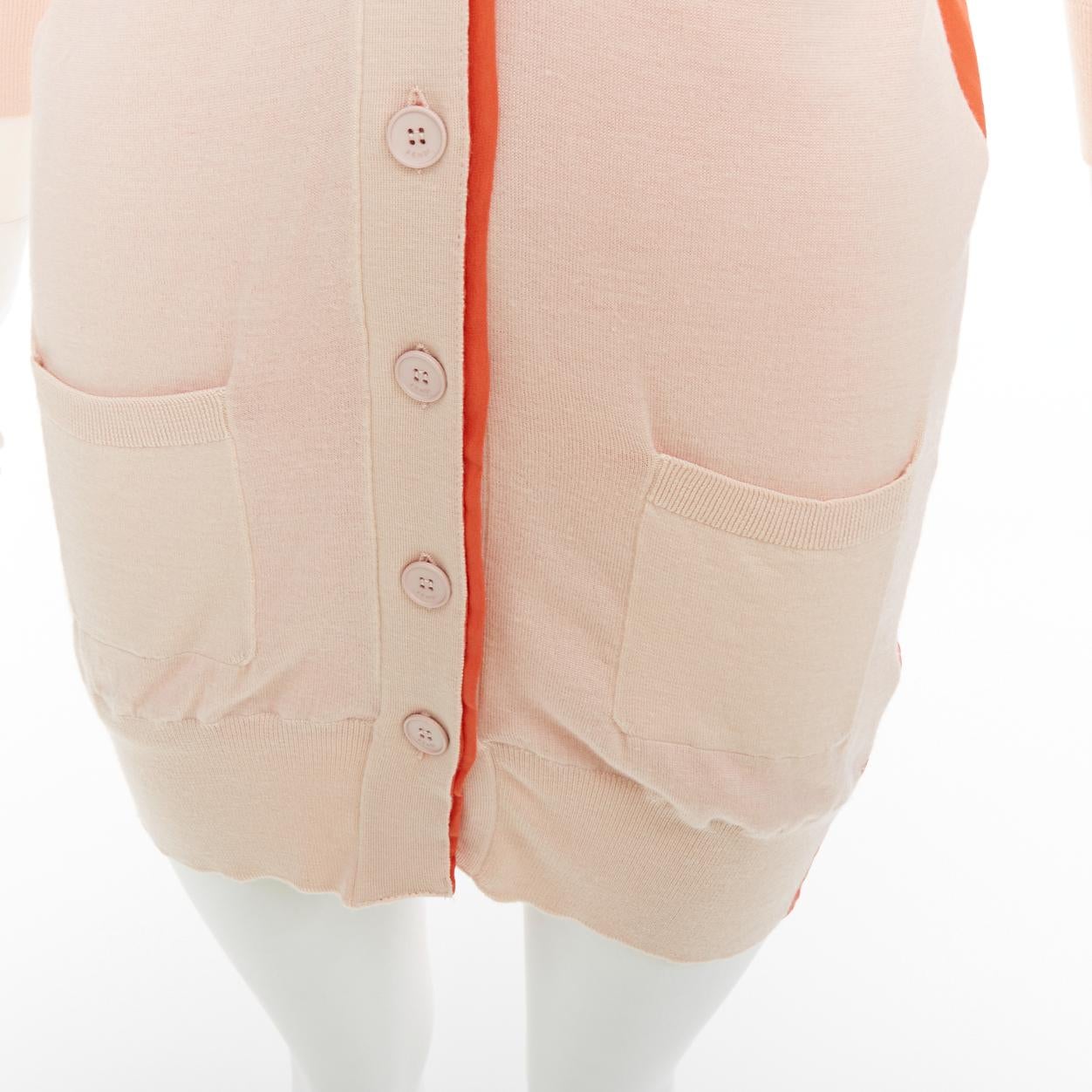 FENDI rosa-orangefarbene lange Strickjacke mit Besatz aus 100% Wolle IT40 S im Angebot 2