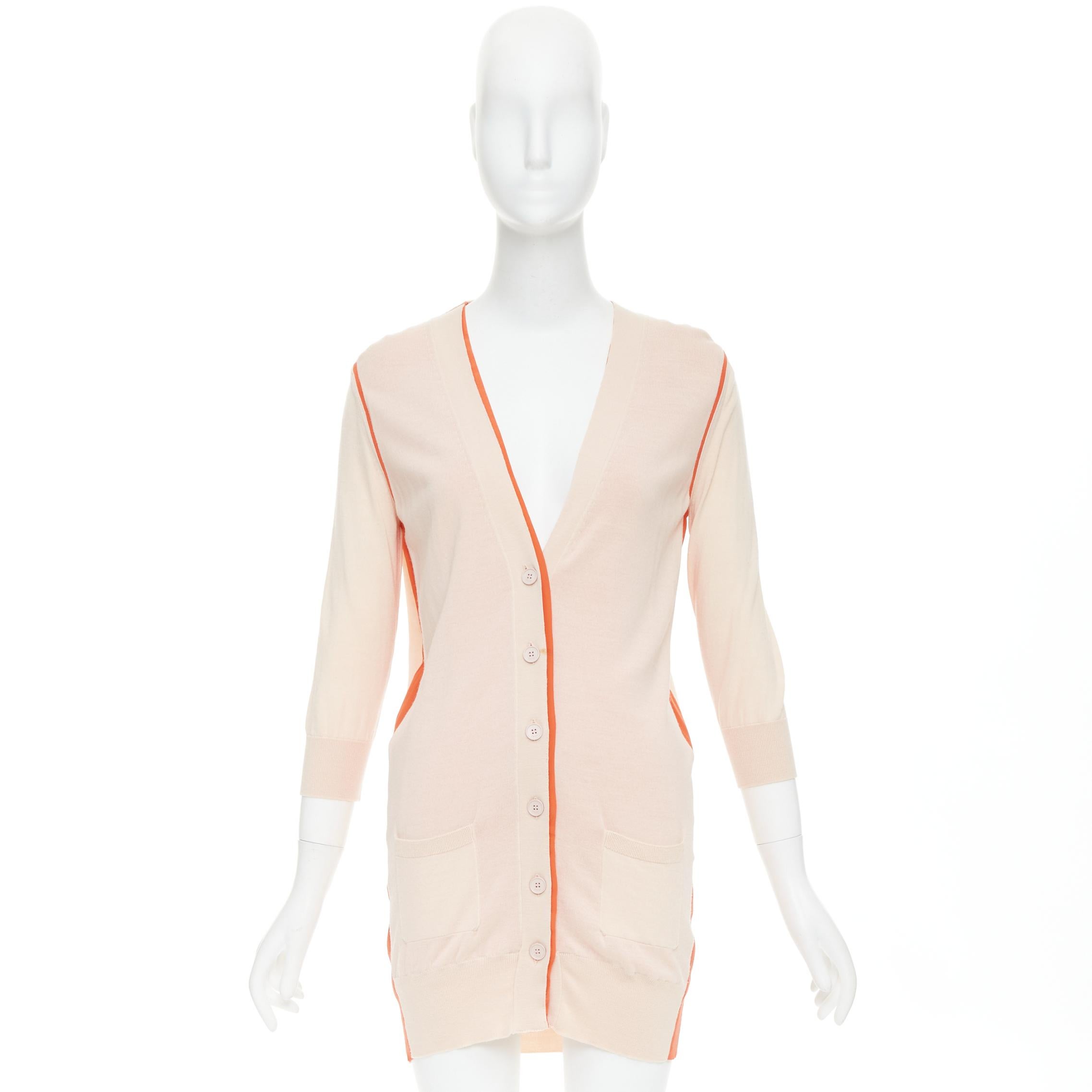 FENDI rosa-orangefarbene lange Strickjacke mit Besatz aus 100% Wolle IT40 S im Angebot 4