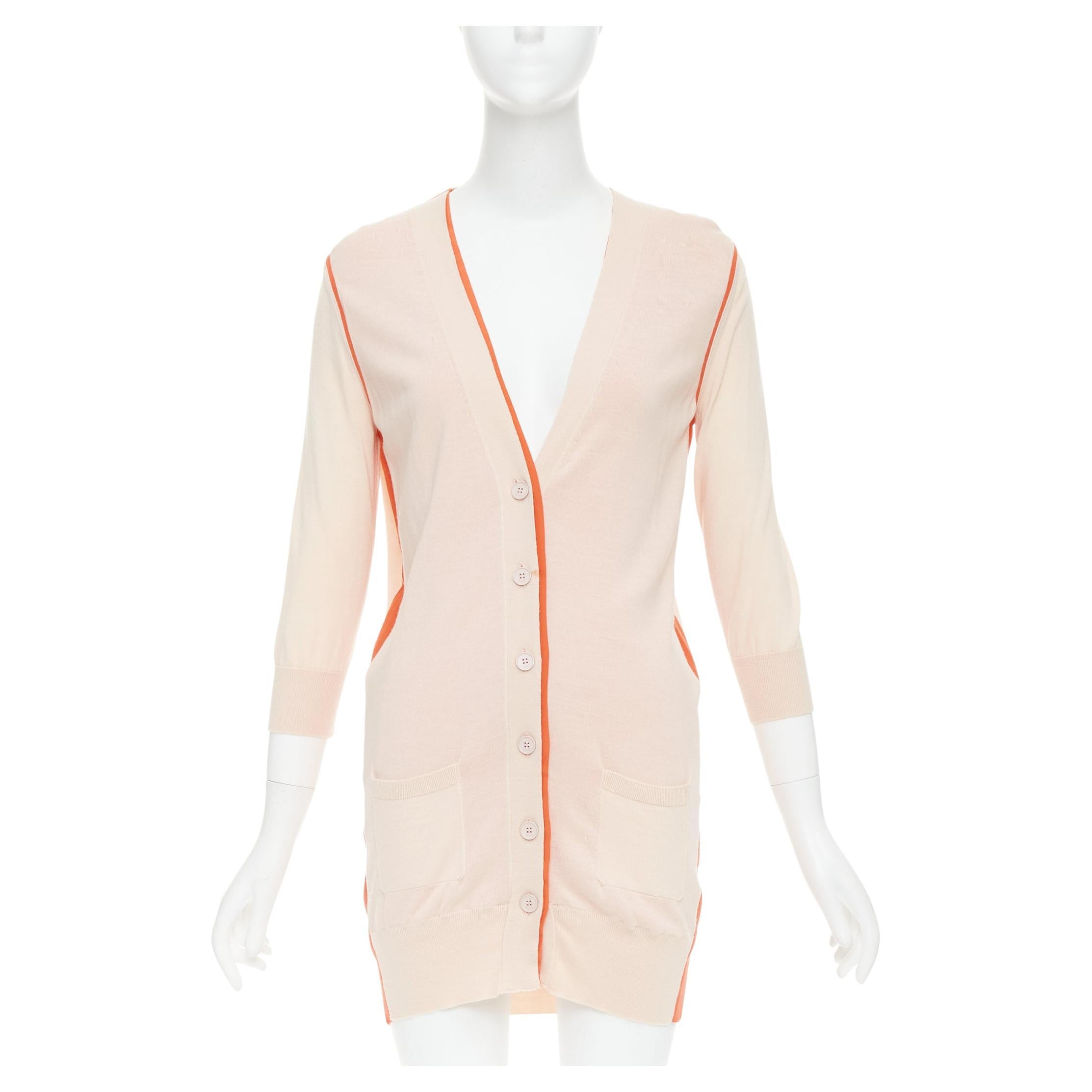 FENDI rosa-orangefarbene lange Strickjacke mit Besatz aus 100% Wolle IT40 S im Angebot