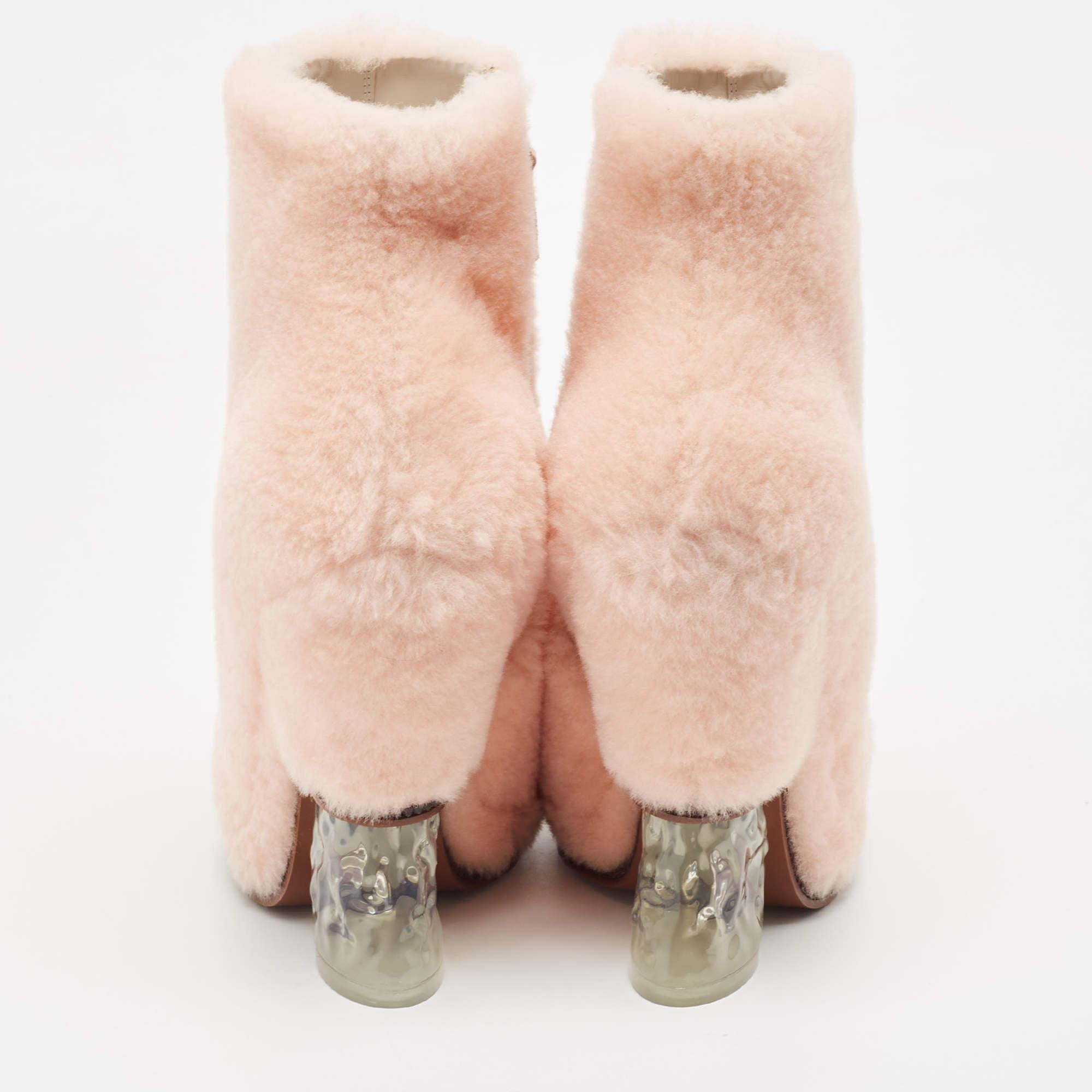 Fendi Light Pink Shearling Ice Heel Ankle Boots Size 38 For Sale 1