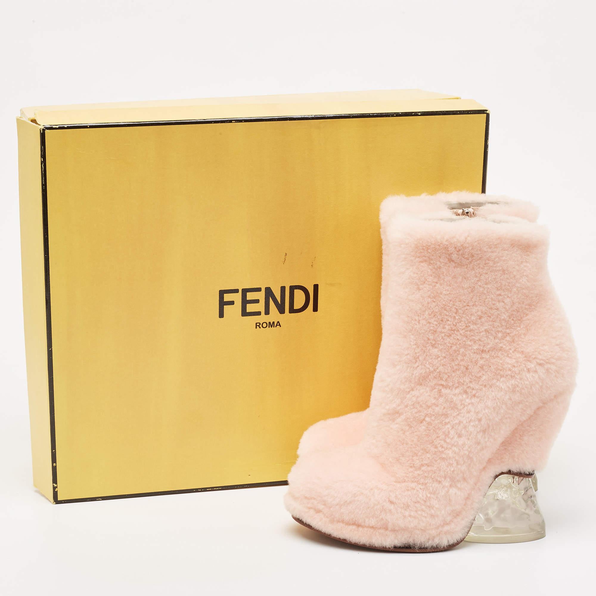 Fendi Light Pink Shearling Ice Heel Ankle Boots Size 38 For Sale 5