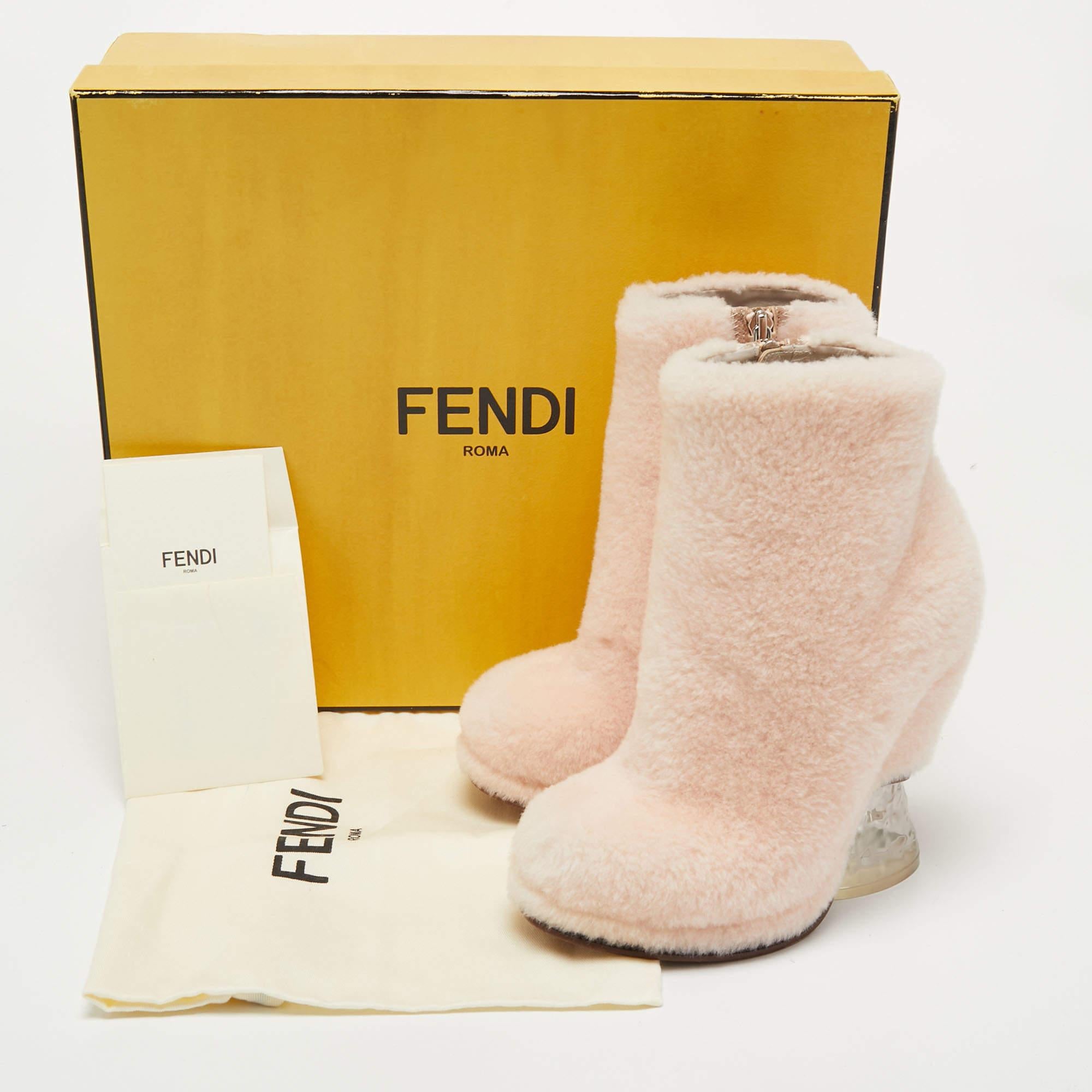 Fendi Light Pink Shearling Ice Heel Ankle Length Boots Size 36 For Sale 5
