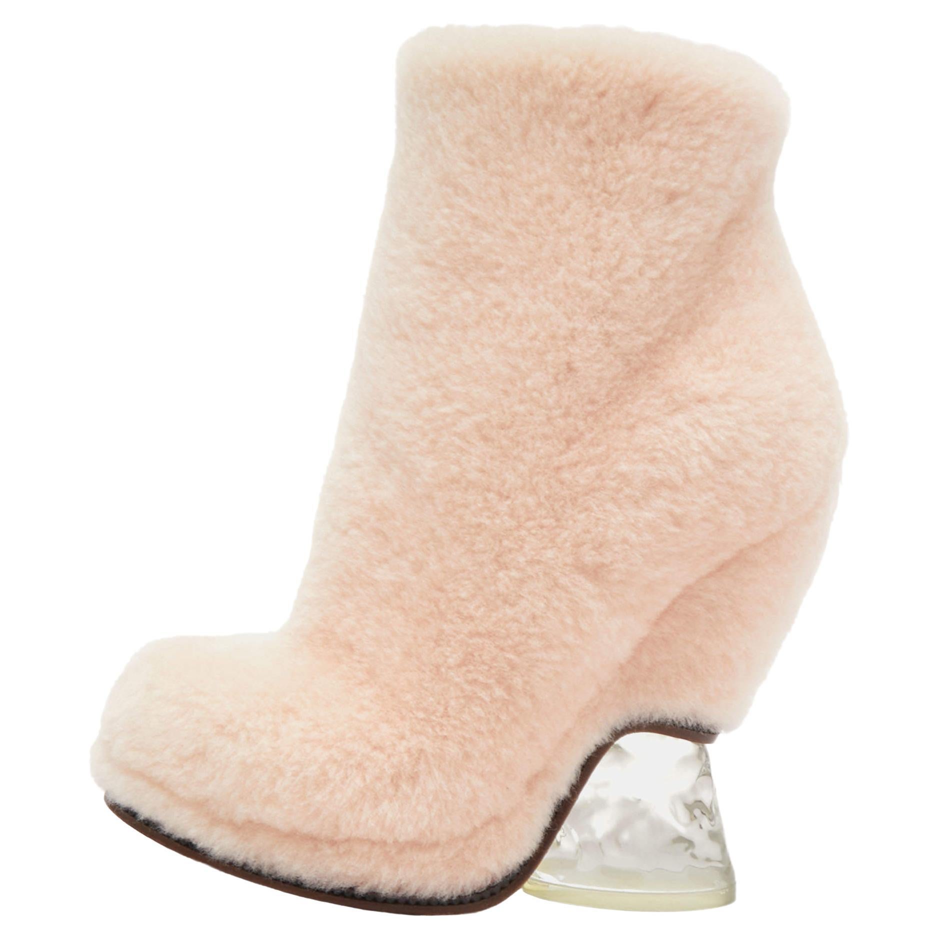 Fendi Light Pink Shearling Ice Heel Ankle Length Boots Size 36 For Sale
