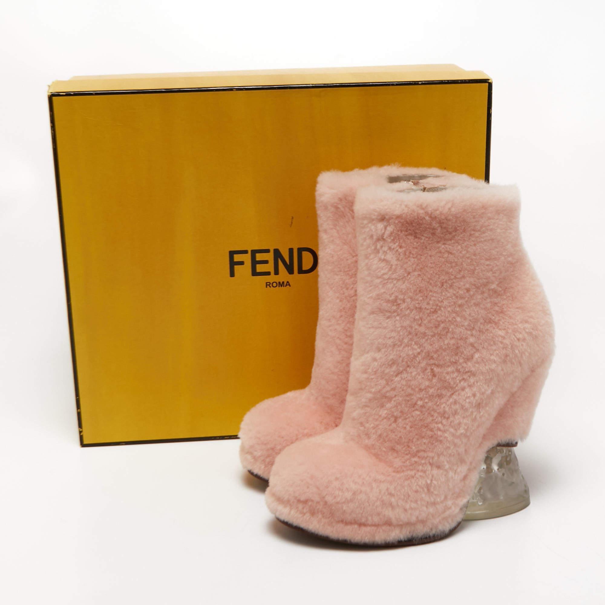 Fendi Light Pink Shearling Ice Heel Ankle Length Boots Size 38 4