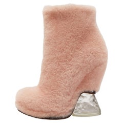 Fendi Light Pink Shearling Ice Heel Ankle Length Boots Size 38