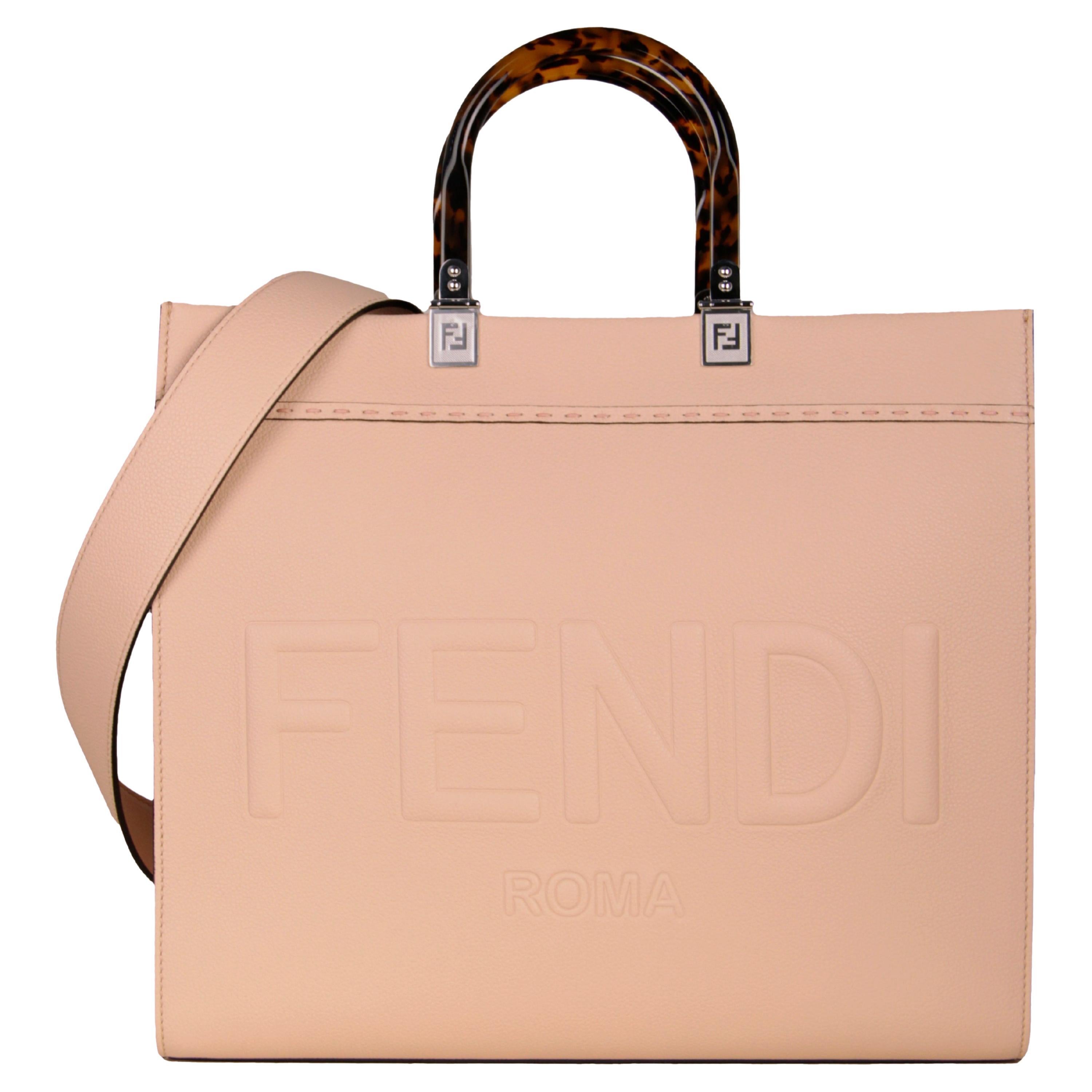 Fendi Light Rose Leather Plexiglass Medium Fendi Sunshine Shopper Tote Bag