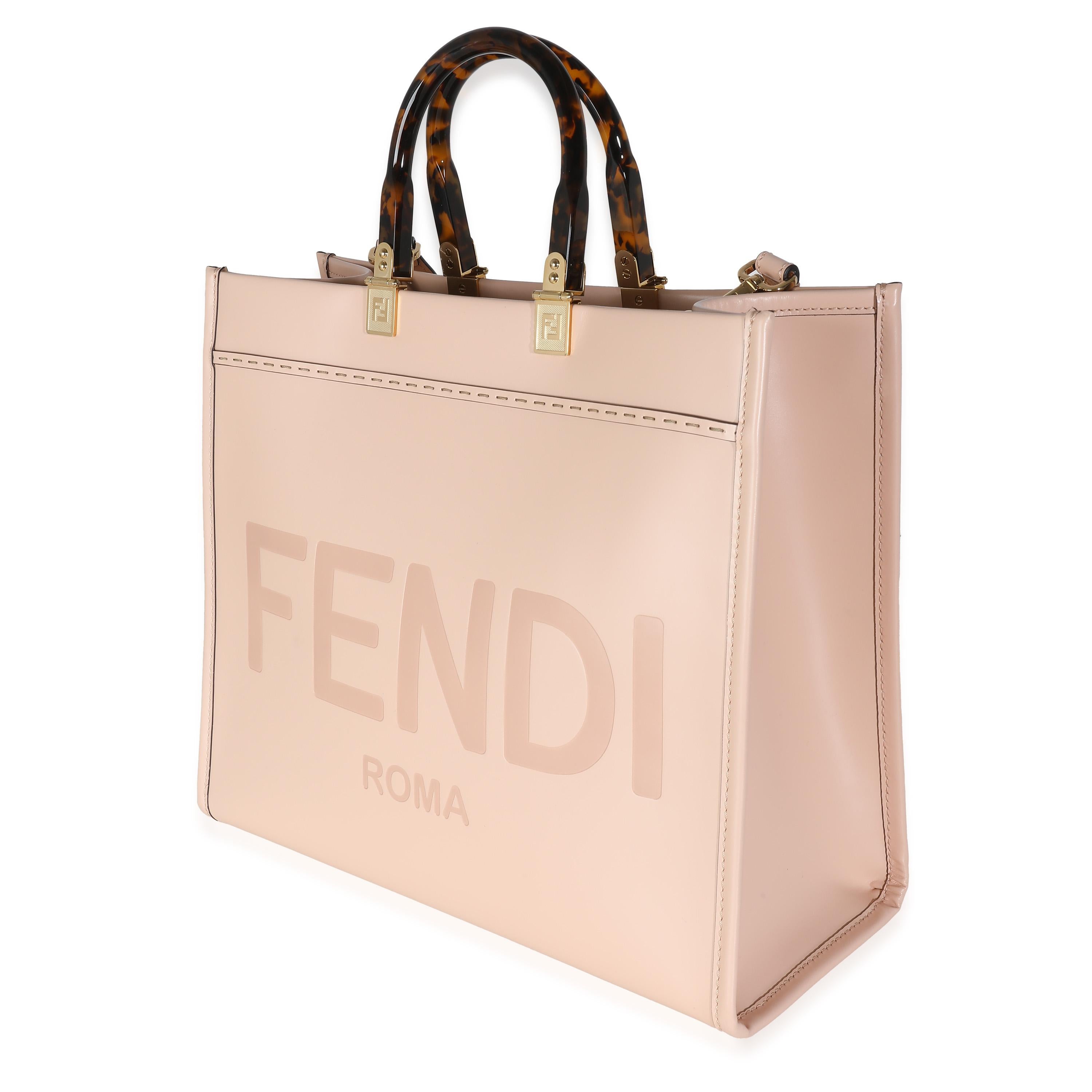 Fendi Light Rose Vitello King Plexiglass Medium Sunshine Shopper Tote In Excellent Condition For Sale In New York, NY
