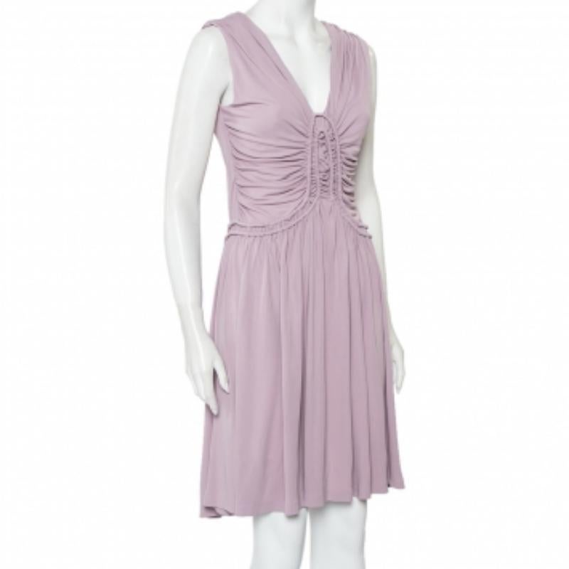 Fendi Lilac Knit Ruched Detail Mini Dress M In Good Condition For Sale In Dubai, Al Qouz 2
