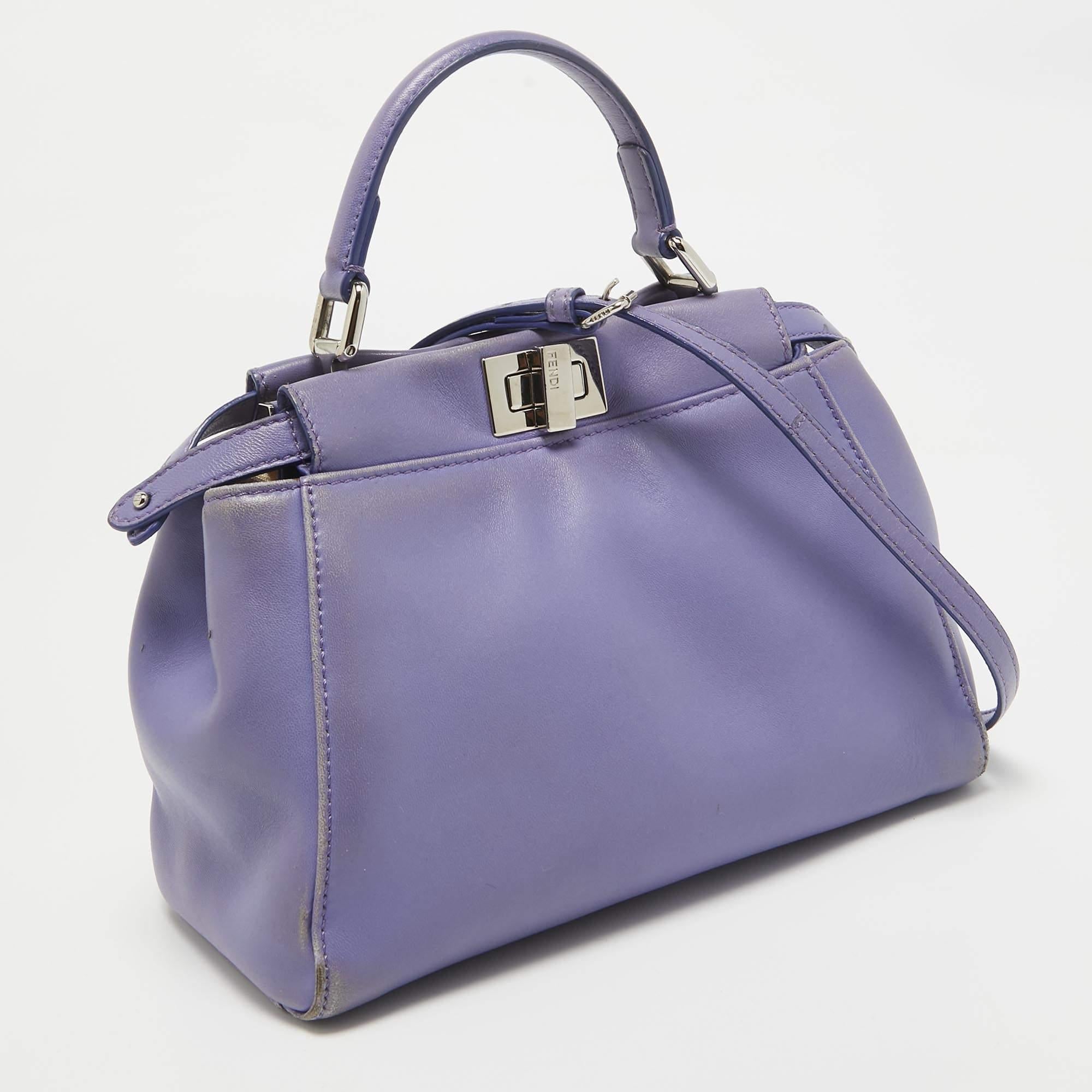 Purple Fendi Lilac Leather Mini Peekaboo Top Handle Bag