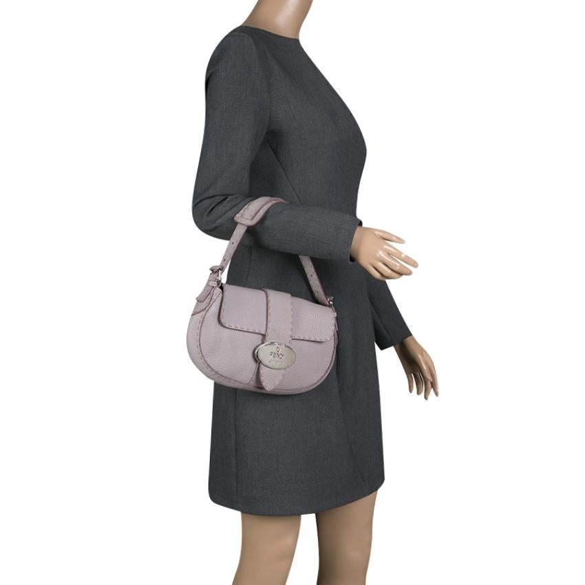 Brown Fendi Lilac Leather Selleria Shoulder Bag