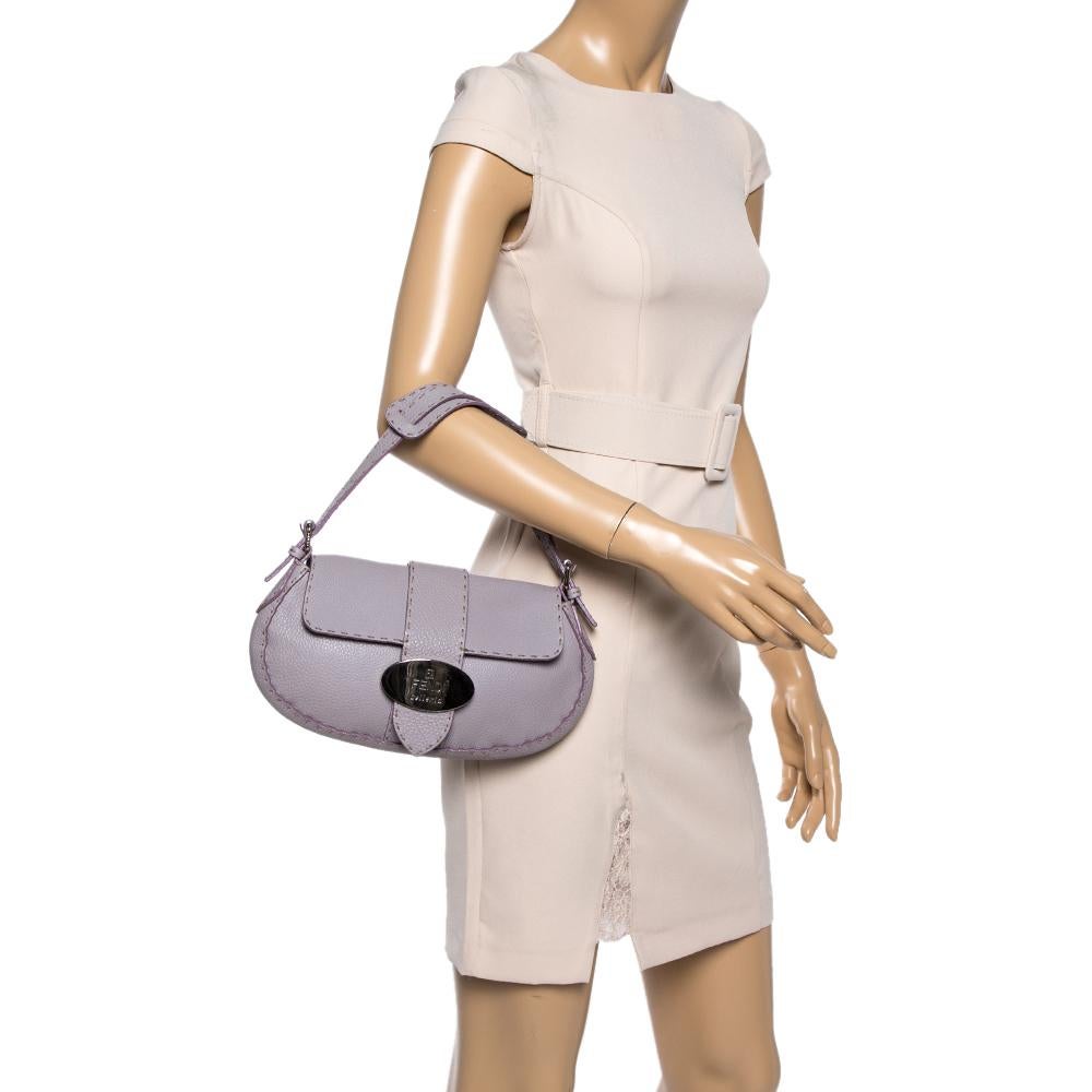 Gray Fendi Lilac Leather Selleria Shoulder Bag