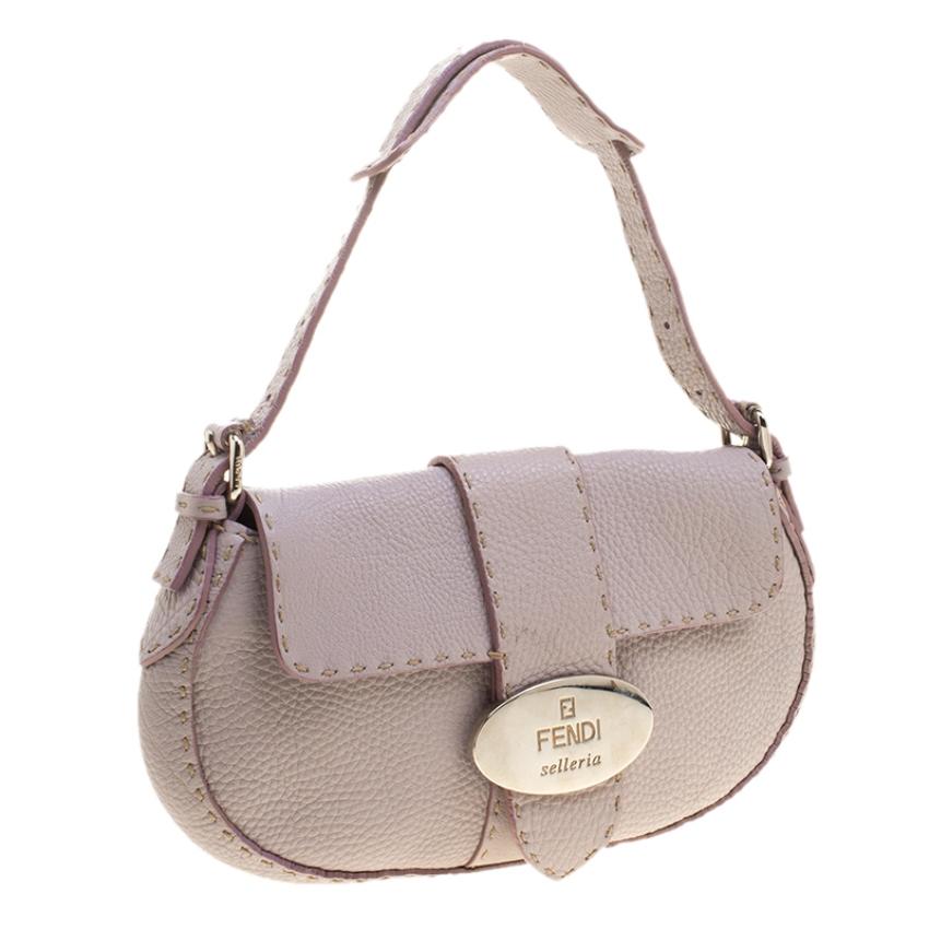 Fendi Lilac Leather Selleria Shoulder Bag In Good Condition In Dubai, Al Qouz 2