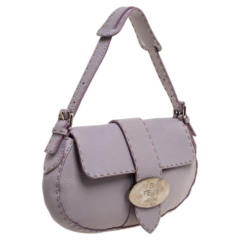 Fendi Lilac Leather Selleria Shoulder Bag In Fair Condition In Dubai, Al Qouz 2