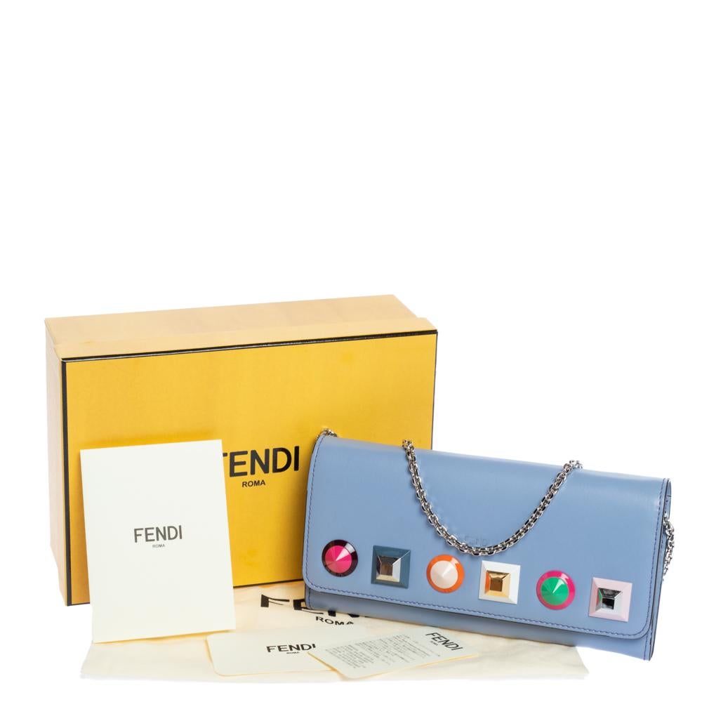 Fendi Lilac Leather Studded Wallet On Chain 6