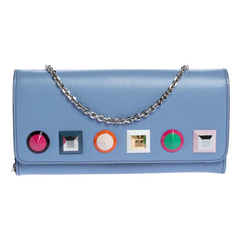 Fendi Lilac Leather Studded Wallet On Chain at 1stDibs