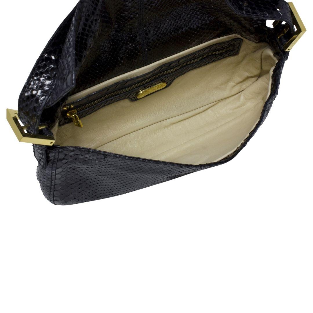 Fendi Limited Edition Black Snakeskin Baguette For Sale 1