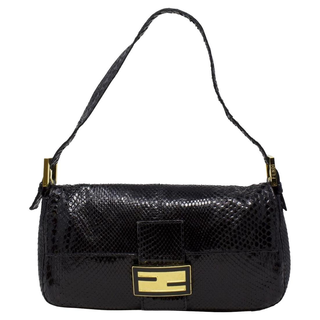 Fendi Limited Edition Black Snakeskin Baguette For Sale