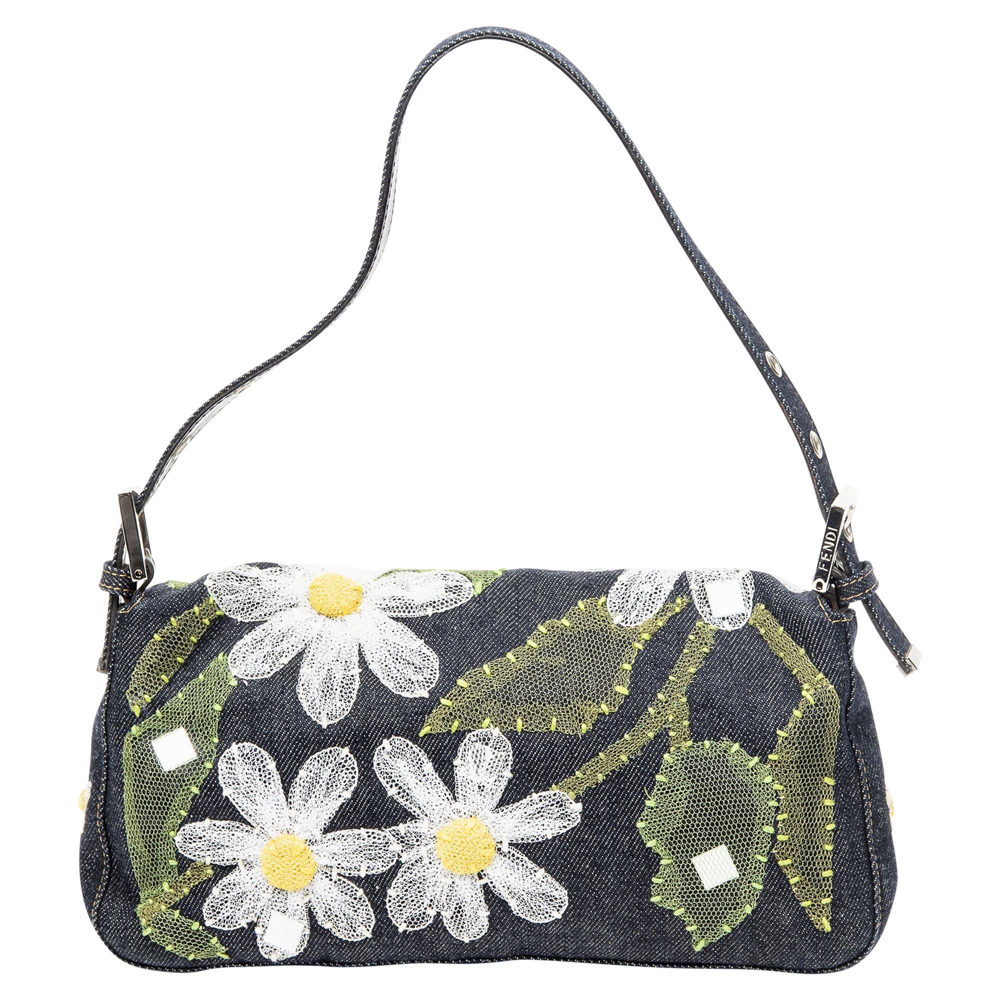 Fendi Limited Edition Floral Embroidered Baguette In Excellent Condition For Sale In Atlanta, GA