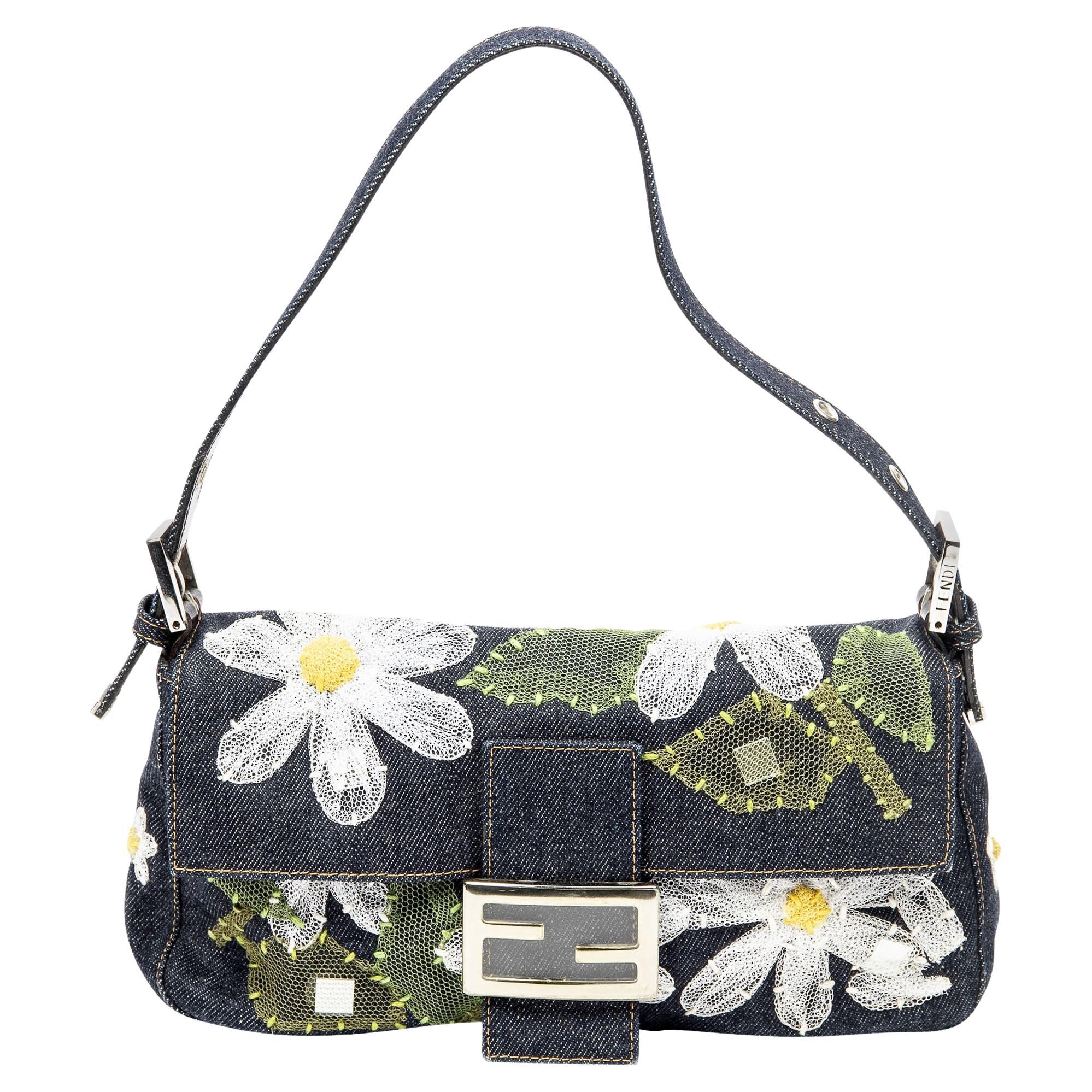 Fendi Limited Edition Floral Embroidered Baguette For Sale