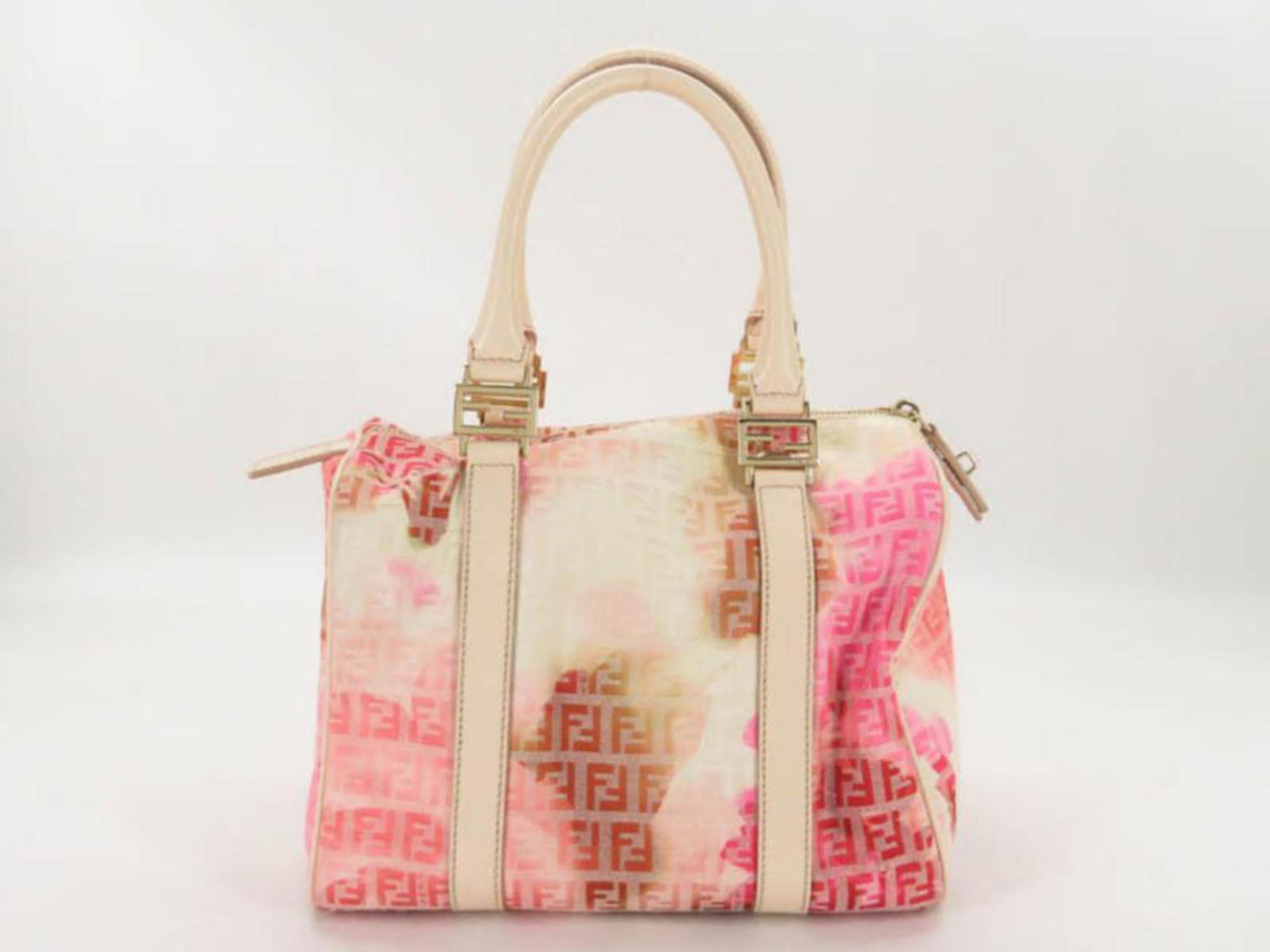 Fendi (Limited Edition) Floral Ff Zucca Boston 866690 Pink Leather Satchel For Sale 3