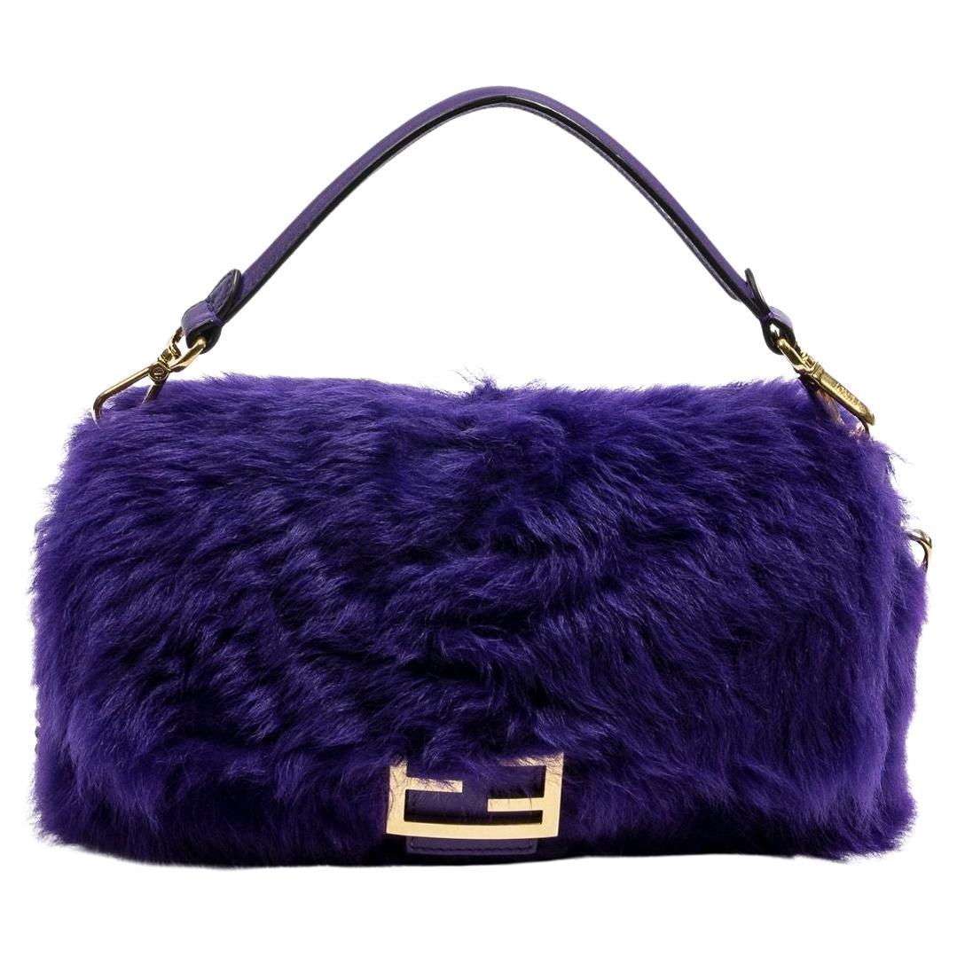 Fendi Limited Edition Medium Purple Fur Baguette NM w/ Strap For Sale