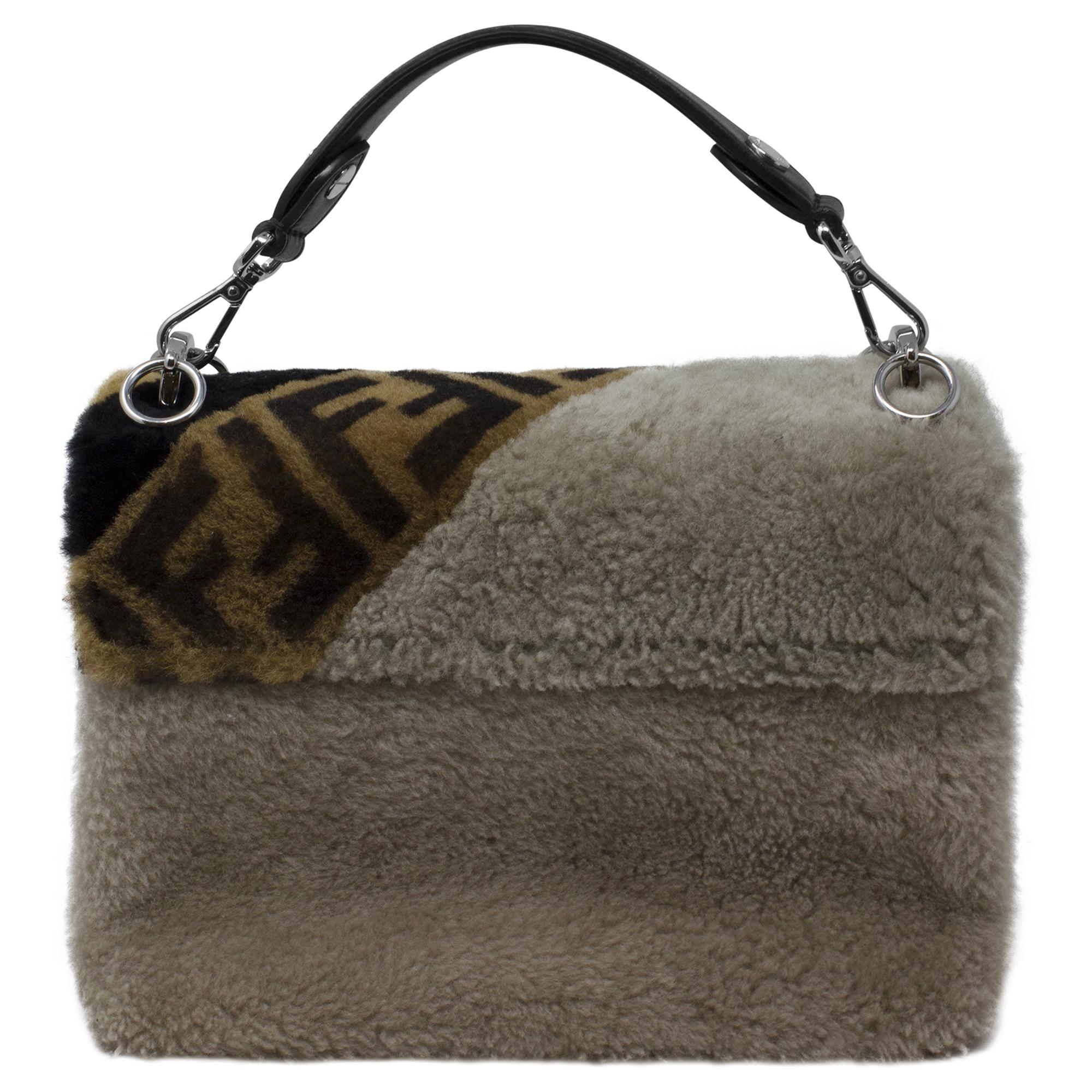 Fendi Limited Edition Shearling Zucca Flap Bag In Excellent Condition For Sale In Atlanta, GA