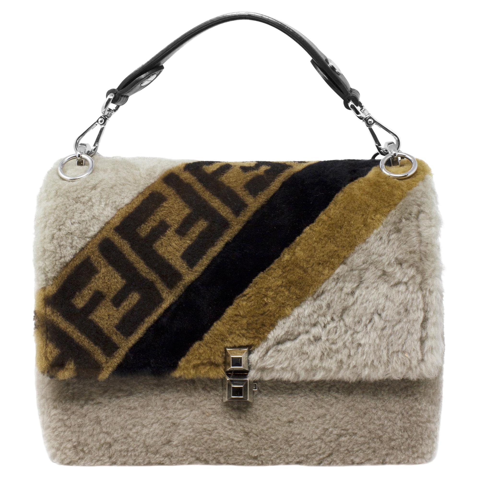 Fendi Limited Edition Shearling Zucca Flap Bag For Sale