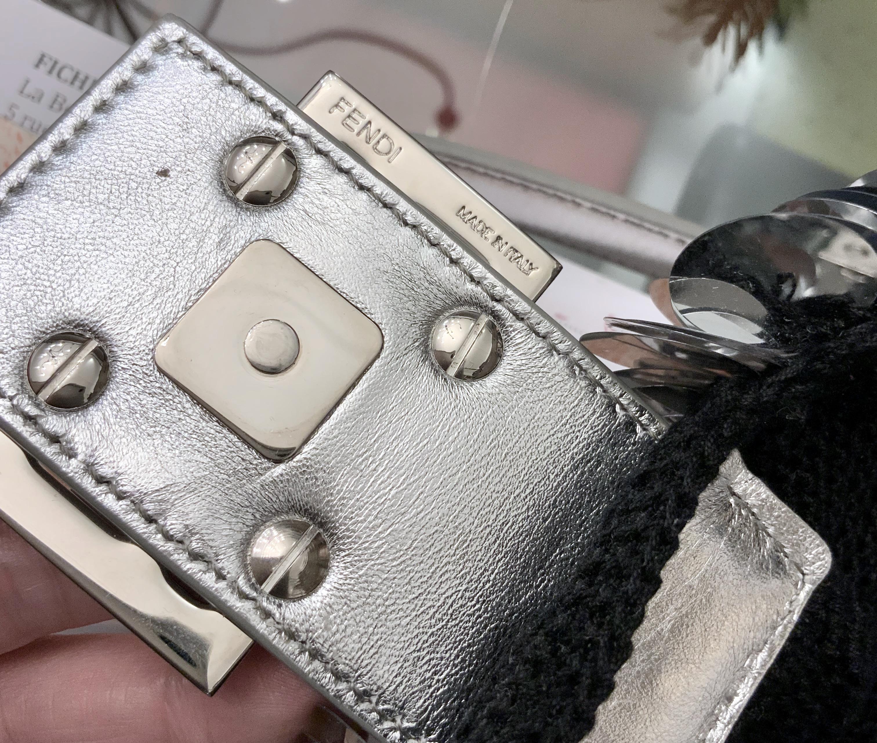 Fendi Limited Edition Silver Sequin Paillettes Leather Baguette Bag 3