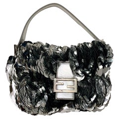 Fendi Limited Edition Silver Sequin Paillettes Leather Baguette Bag