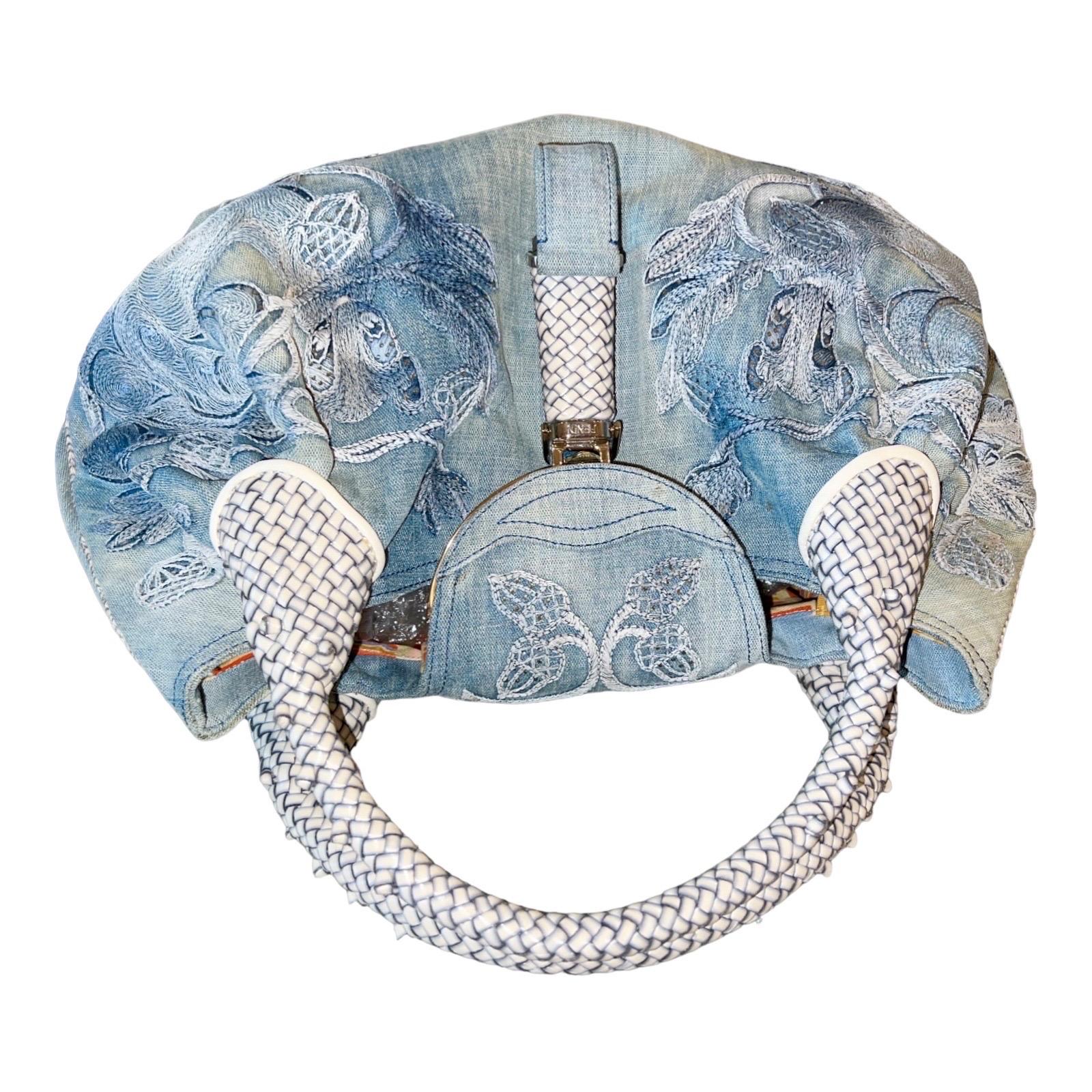 FENDI Limited Edition Squirrel Spy Bag Denim Hand-Embroidery Crystals SS 2006 In Good Condition In Switzerland, CH