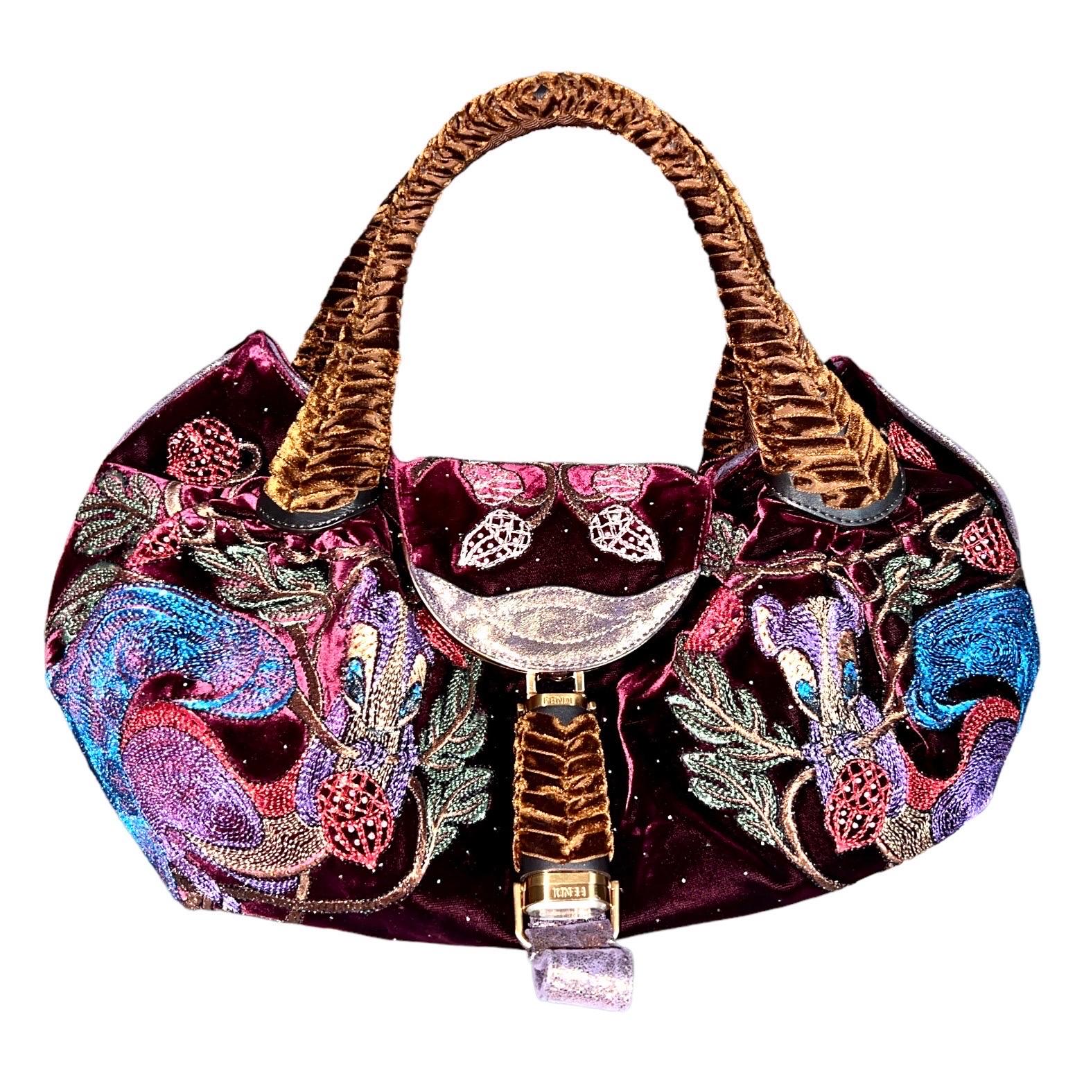 FENDI Limited Edition Squirrel Spy Bag Velvet Hand-Embroidery Crystals FW 2005 In Good Condition In Switzerland, CH