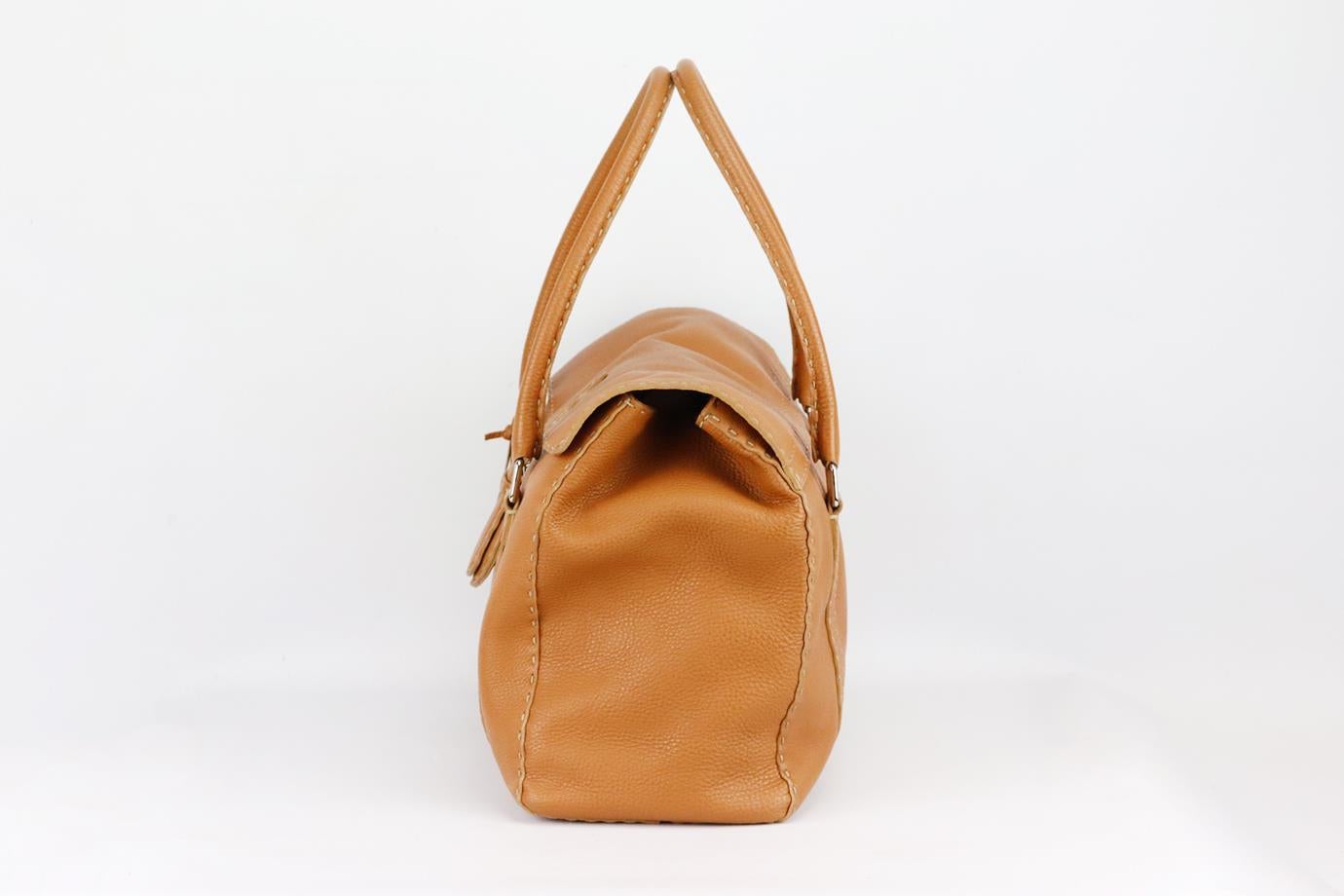 Brown Fendi Linda Selleria Large Textured Leather Shoulder Bag