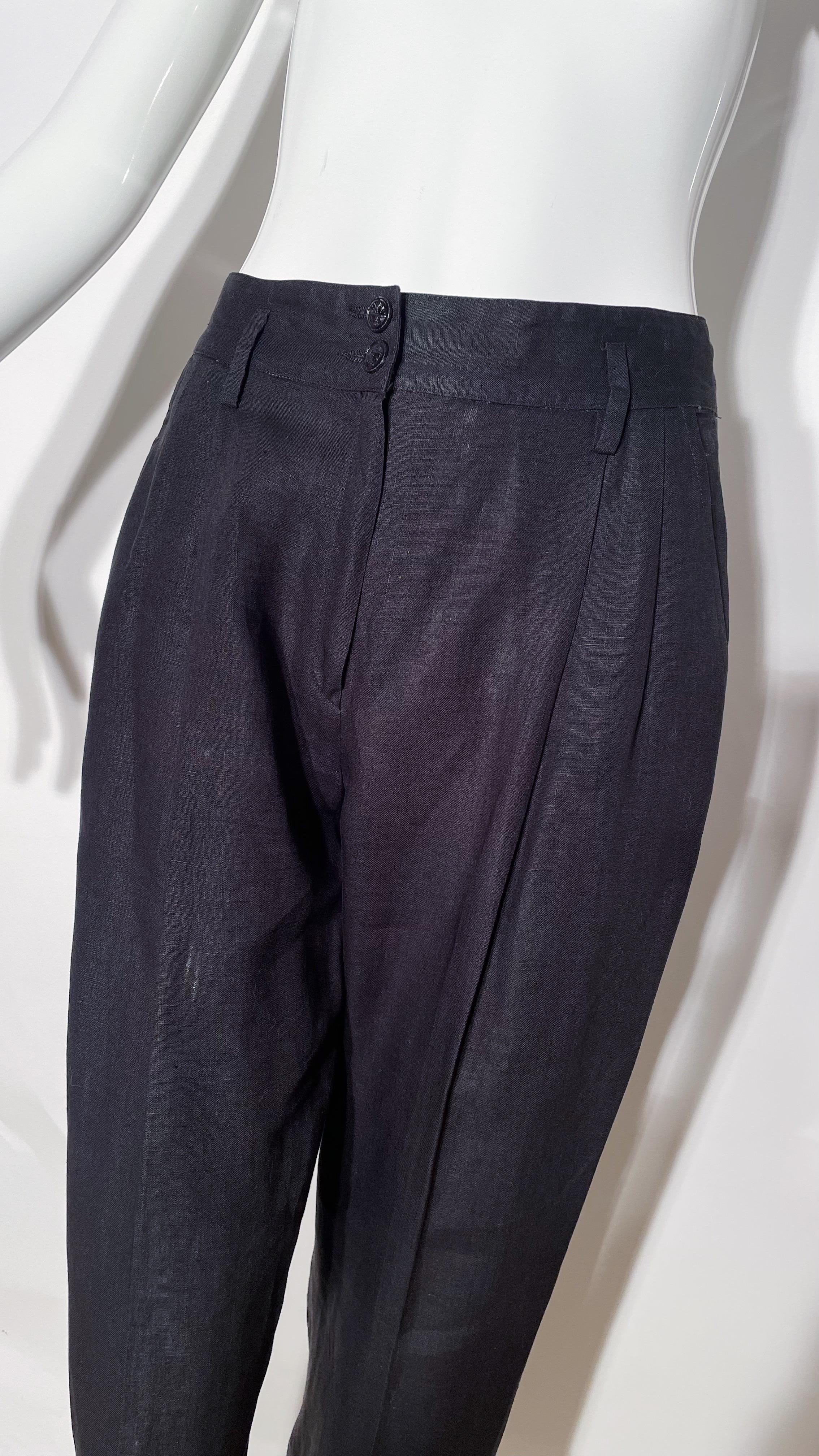 Black Fendi Linen Pleated Trousers For Sale