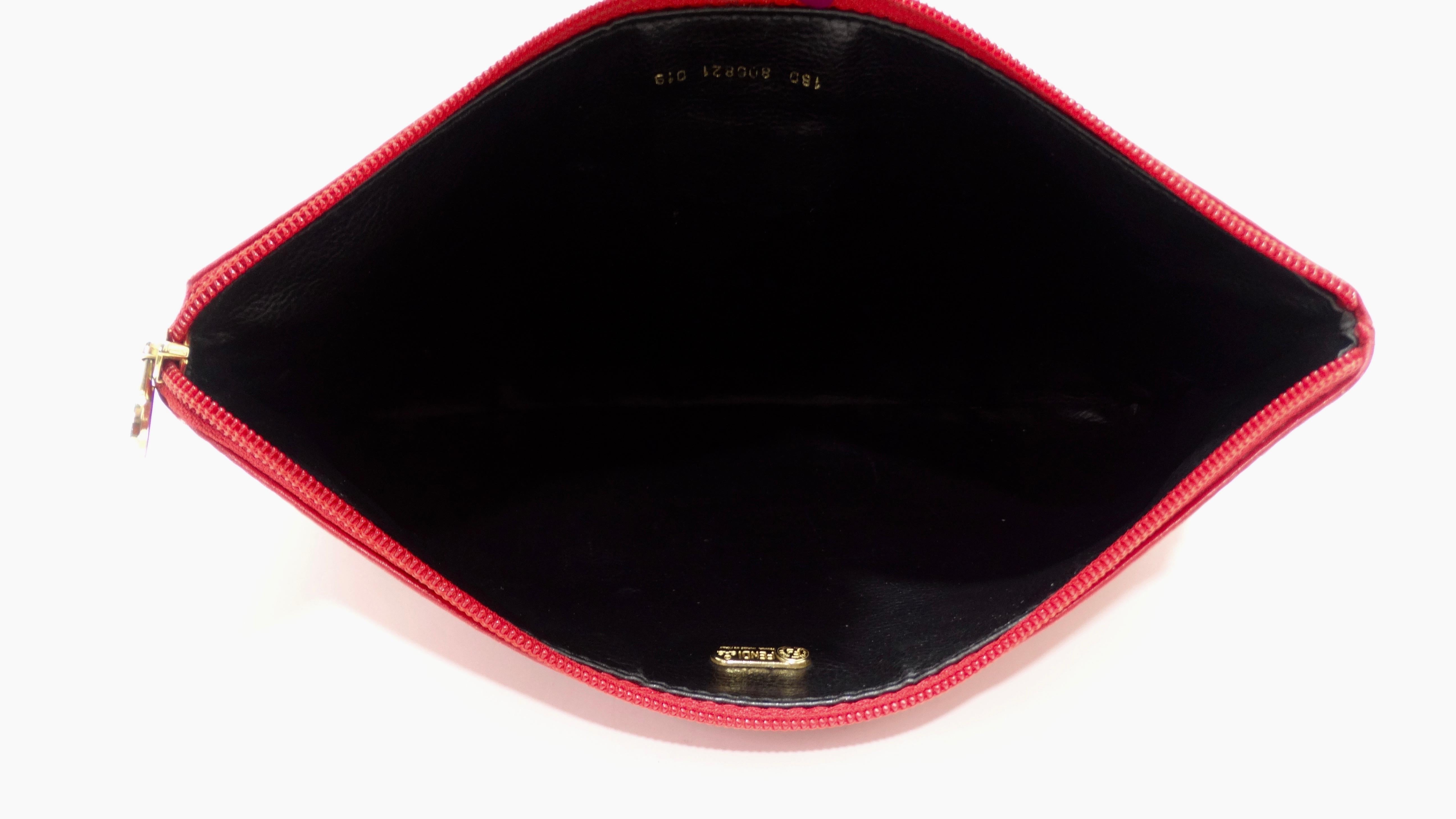 Fendi Lipstick Red Monogram Leather Clutch  4