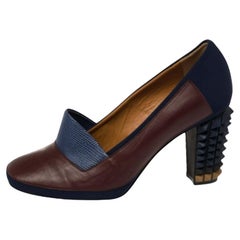 Fendi Lizard Embossed Leather & Fabric Polifonia Court Studded Heel Pumps Size39