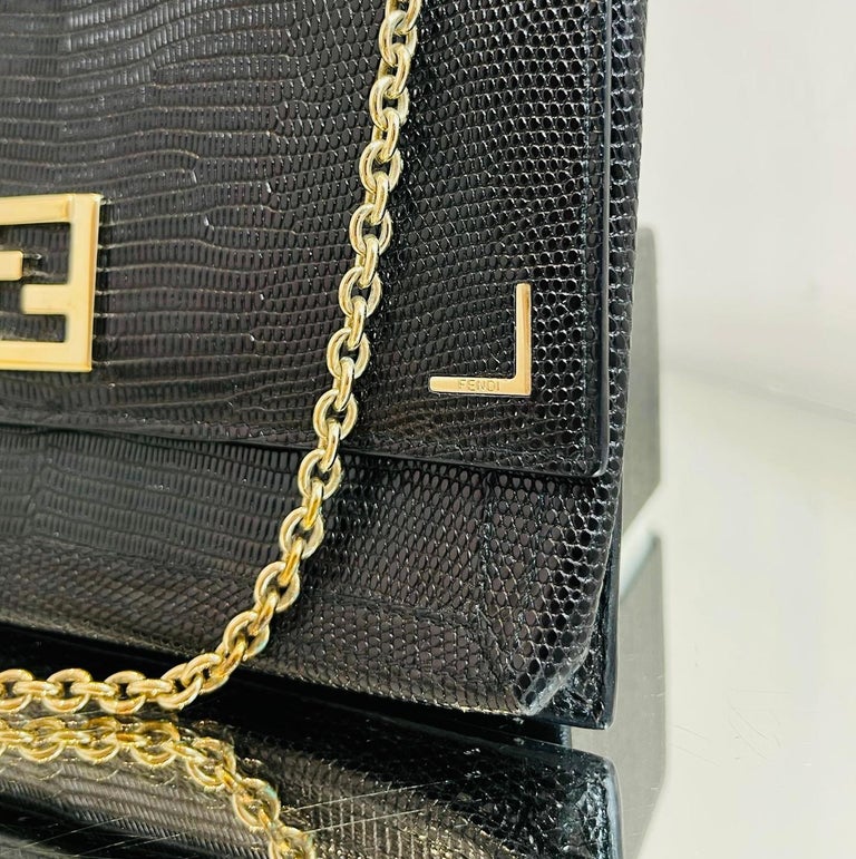 Fendi Beige Lizard Embossed Leather Wallet On Chain Fendi