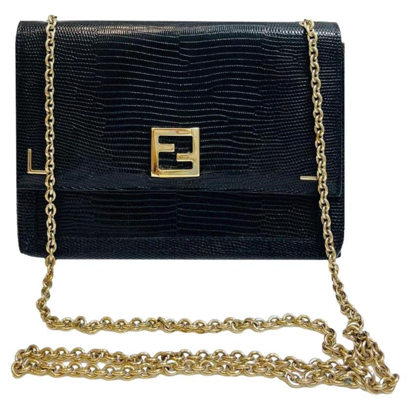 Fendi Lizard Embossed Leather Wallet/Bag On Chain For Sale