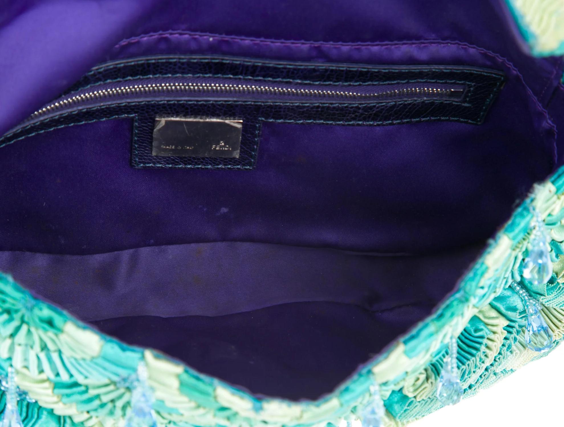 Fendi Lizard & Ostrich Leg Trimmed Embellished Baguette Bag In Good Condition In Montreal, Quebec