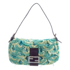 Fendi Lizard & Ostrich Leg Trimmed Embellished Baguette Bag