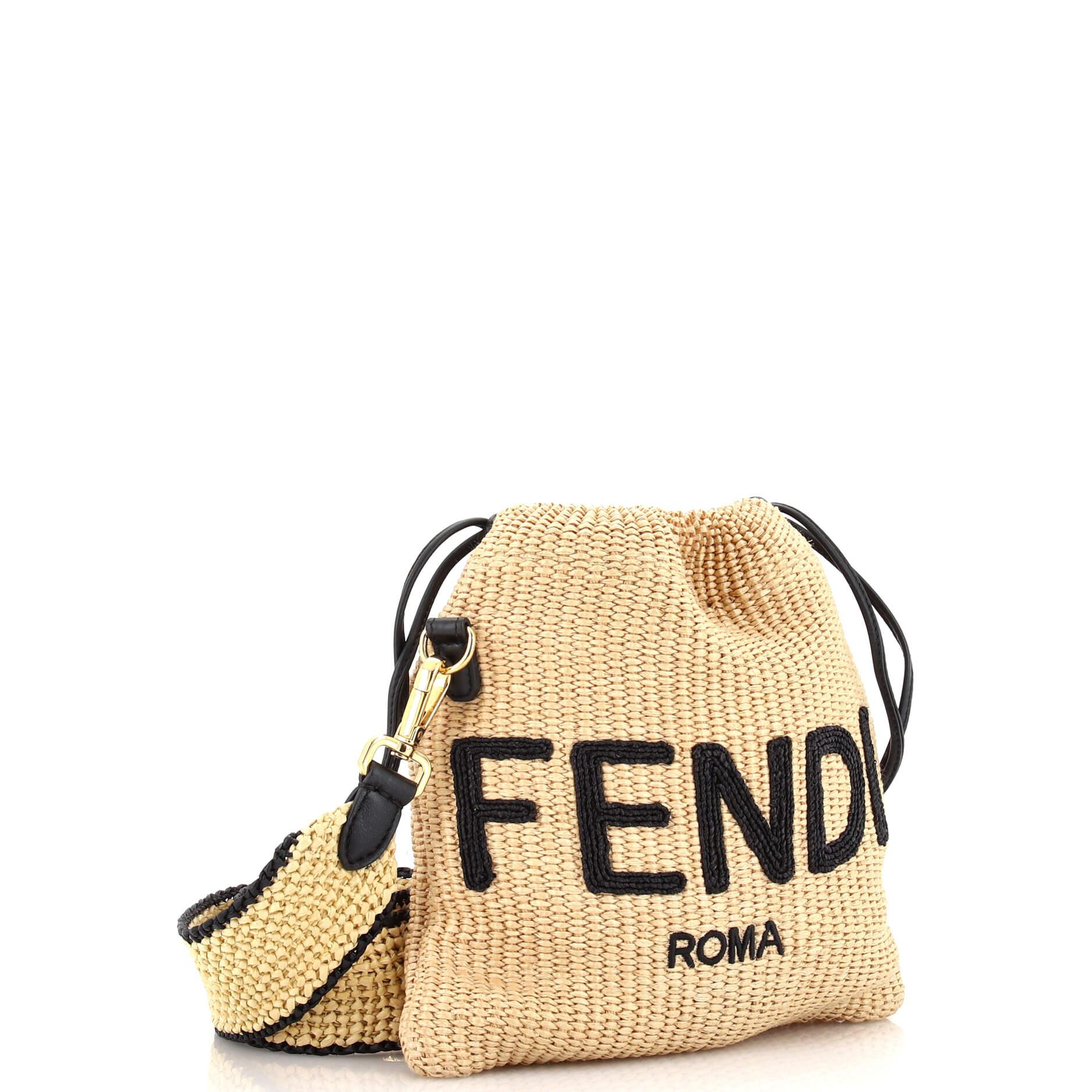 Fendi Ff Mini Raffia & Leather Camera Bag in Natural