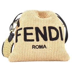 Fendi Logo Drawstring Bag Raffia with Leather