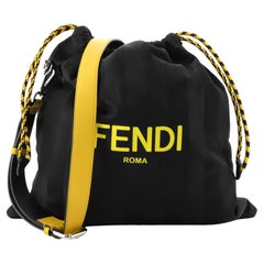 Fendi Logo Drawstring Shoulder Bag Striped Nylon