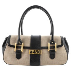 Fendi Logo Flap Shoulder Bag Zucca Canvas and Leather Large