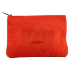 Fendi Logo Flat Zip Pouch Canvas Medium