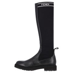 Fendi Logo Leather Knee Sock Boots