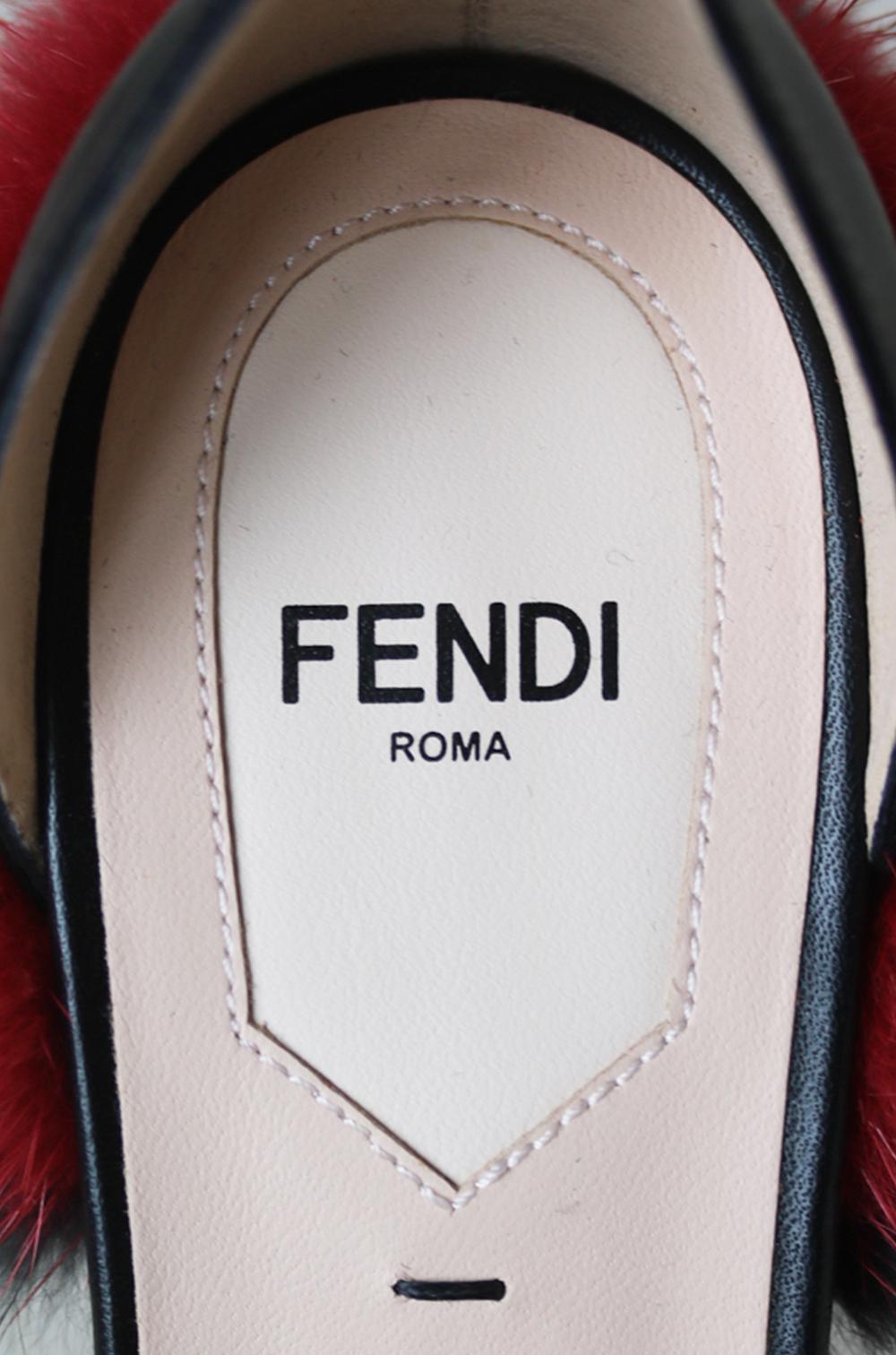 Brown Fendi Logo-Print Mink-Fur and Leather Sandals